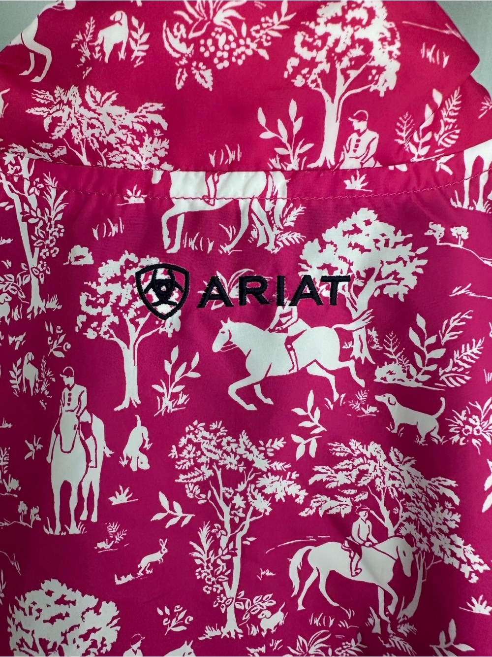 Ariat Girl's Horse Themed Rain Jacket Wind Breaker Size XL 14 Pink White Zip - Picture 5 of 6